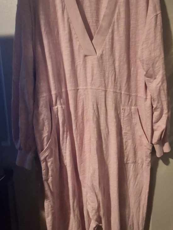 None Pants - Women's Light Pink V-Neck Relaxed Jumpsuit with Pockets